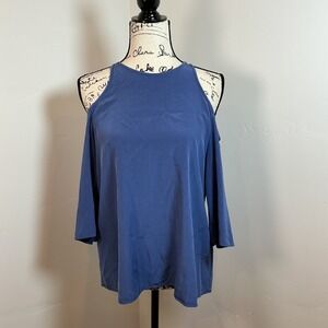 Tibi New York Blue‎ Cold Shoulder Cutout Neck Top Size 6